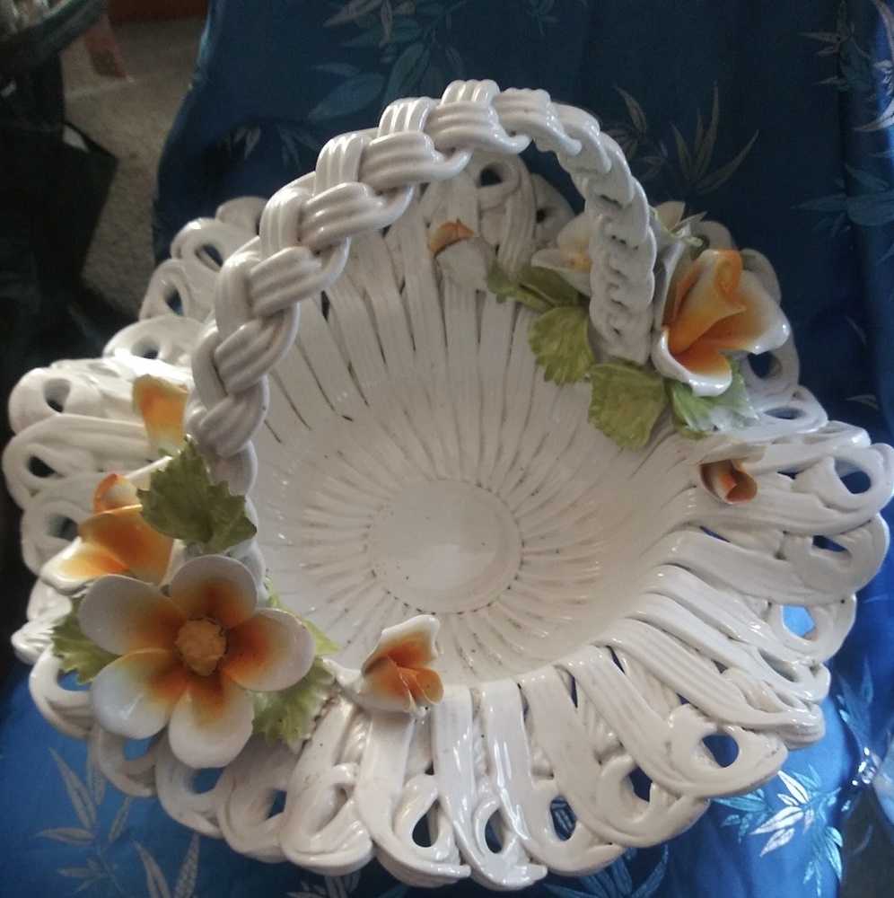 Antique heavy hand painted Italian basket